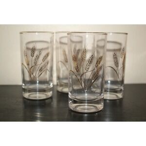 Vintage Mid century modern Gold‎ Wheat Juice Glasses , set of four, gold rim